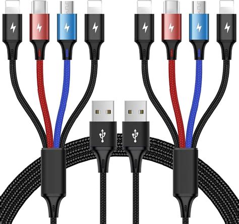 2pack 4ft Multi Charging Cable 4 In 1 Nylon Braided Multiple Usb Fast