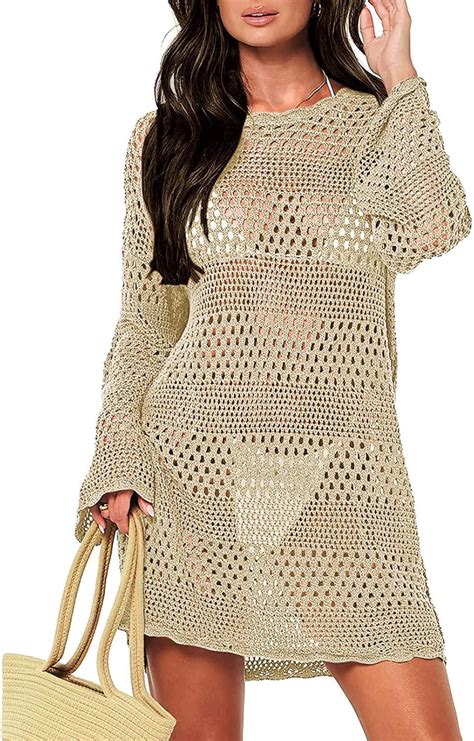Sovoyontee Women Swimsuit Crochet Swim Cover Up Hollow Out Bathing Suit Bikini Coverup Knit Mesh