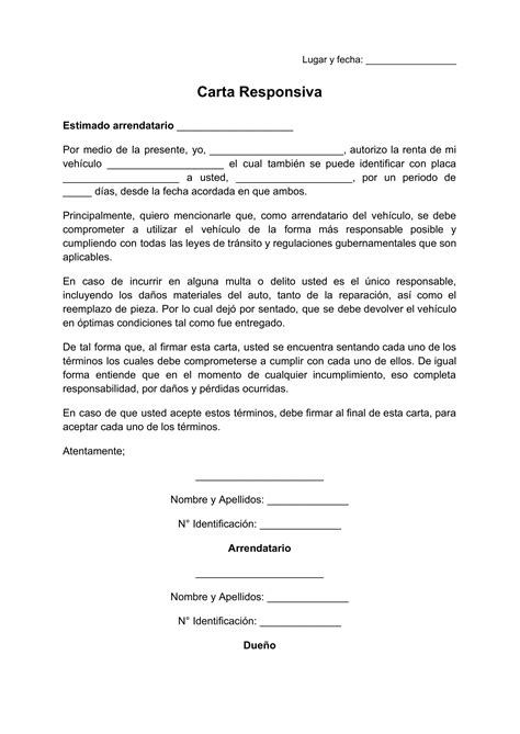 Formato De Carta Responsiva De Vehiculo MXEDUSA