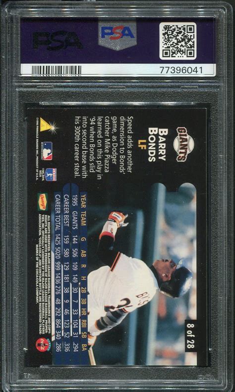 1996 Denny S 8 Barry Bonds Instant Replay Holograms PSA 8 77396041