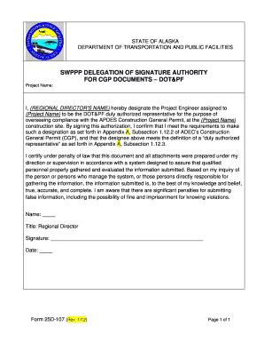 Fillable Online Dot State Ak Swppp Form D Alaska Department Of