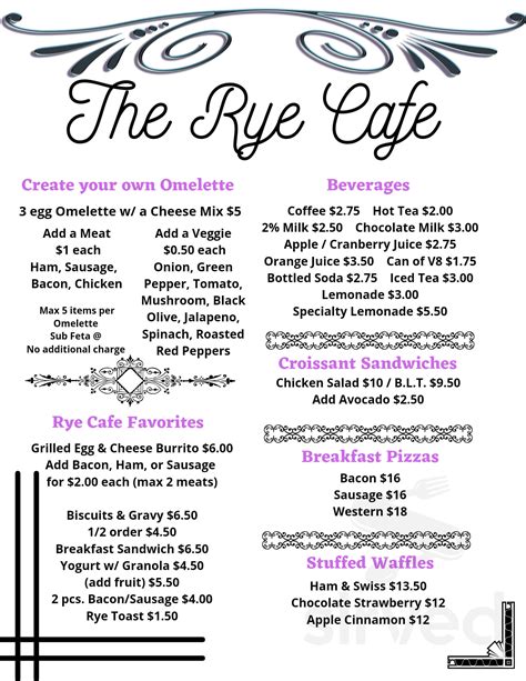 Menu for Rye Cafe in Rye, Colorado, United States