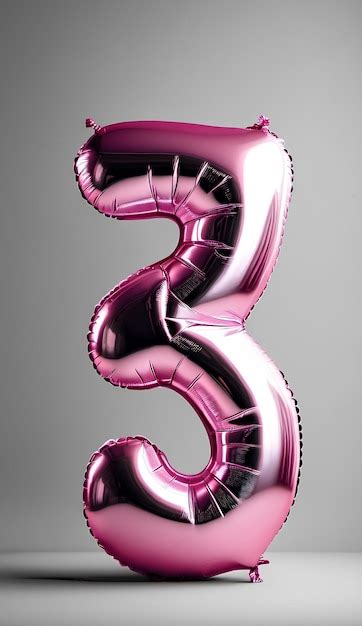 Premium Photo | Foil pink balloon number 3 white background