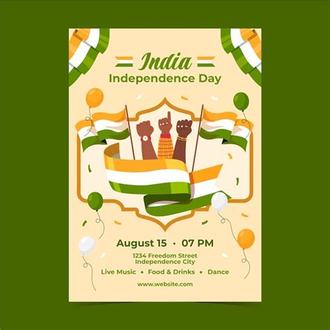 Free Vector Flat Vertical Poster Template For India Independence Day