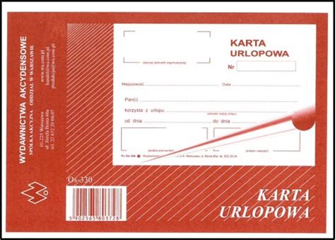 KARTA URLOPOWA Os 330 Cena Opinie Druki 10148067443 Allegro