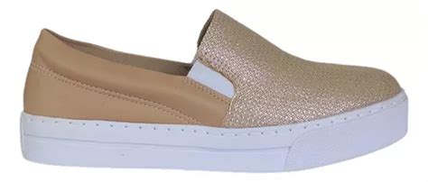 Tênis Feminino Slip On Iate Nude Glitter Flatform Lançamento MercadoLivre