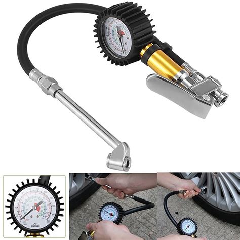 Tire Inflator Pressure Gauge 220 Psi Air Chuck Rubber Hose Tire