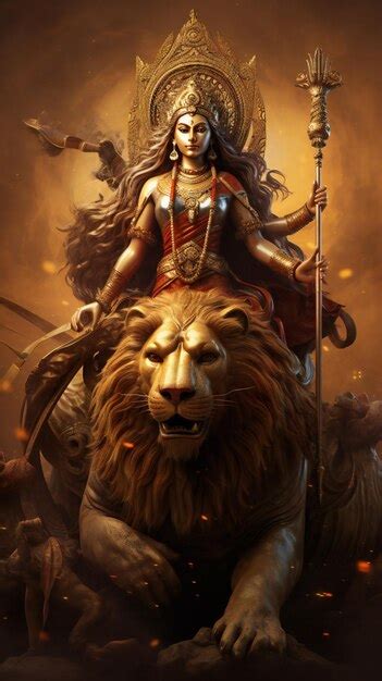 Premium AI Image | Animated Image of maa durga on lion