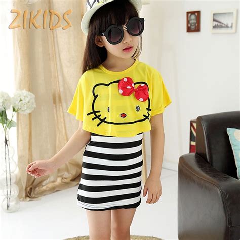 Lovely Hello Kitty Girls Clothing Sets Summer 2017 Casual Striped