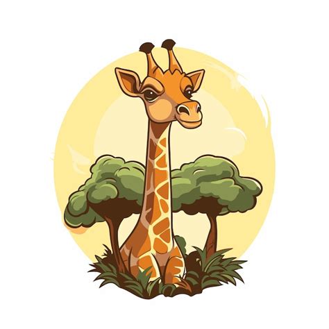 Girafa na selva Ilustração vetorial de uma girafa de desenho animado