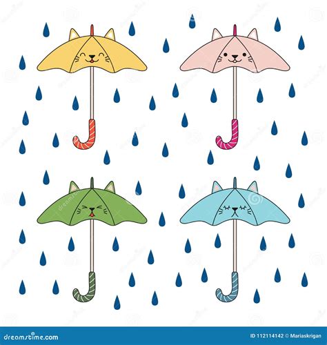 Cute Cat Umbrellas Stock Vector Illustration Of Children 112114142