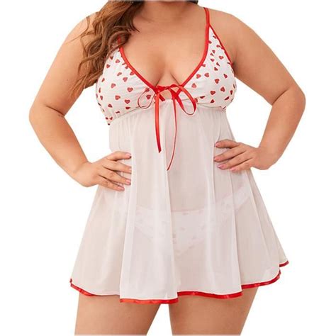 Femmes Plus Size Fashion Sling Love Heart Print Net Yarn Sexy Lingerie Chemise De Nuit N80332