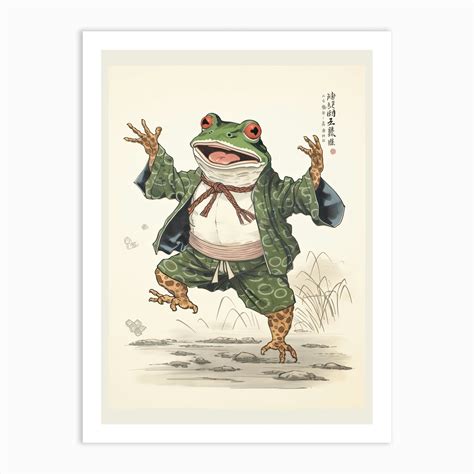 Frog Dancing Matsumoto Hoji Inspired Japanese Woodblock 2 Art Print By