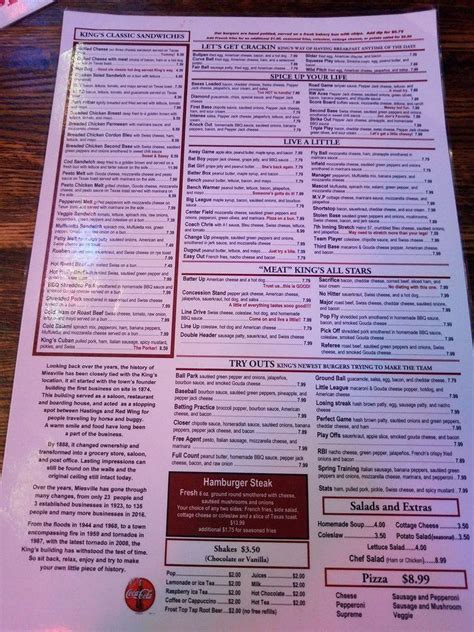 Menu at King's Place Bar and Grill, Miesville