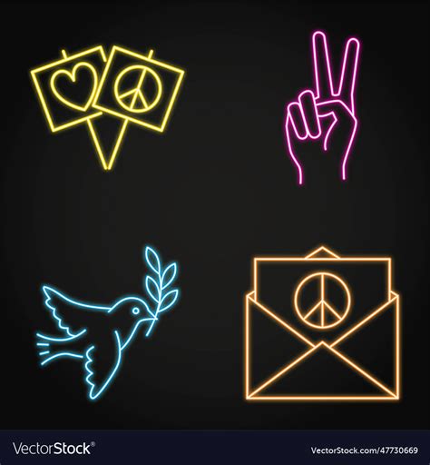 Pacifism And Peace Neon Icon Set Royalty Free Vector Image