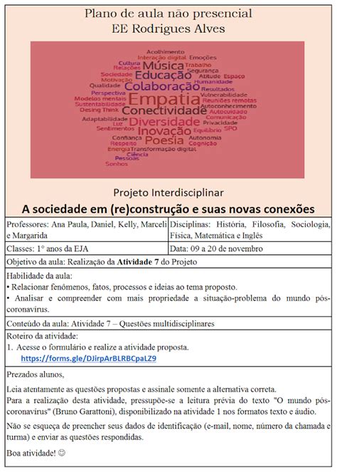 E E Rodrigues Alves EFAF Projeto Interdisciplinar 1 Ano EJA