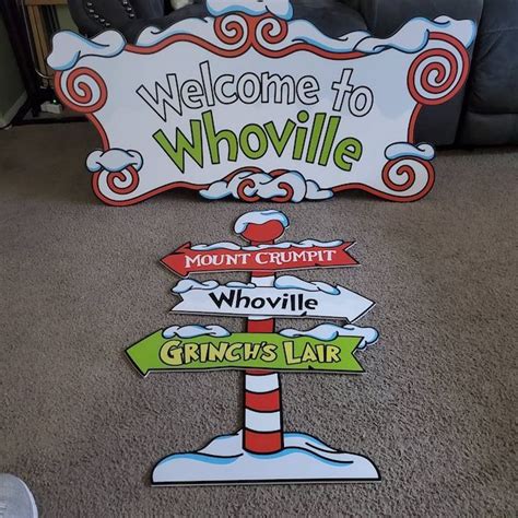 Grinch Yard Decoration Whoville Sign Set Welcome To Whoville Etsy In 2024 Grinch Yard