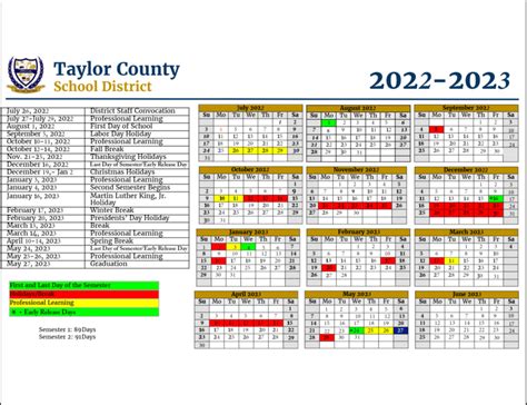 Taylor County Schools 22-23 Calendar | Taylor County Schools