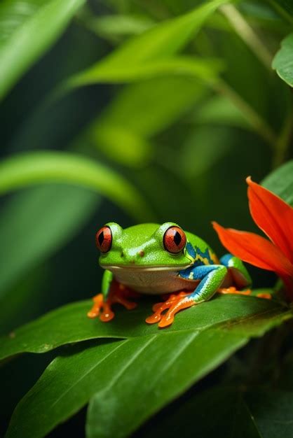 Premium AI Image Redeyed Tree Frog Agalychnis Callidryas On Green Leaf