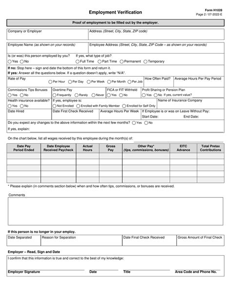 Form H1028 Download Fillable Pdf Or Fill Online Employment Verification Texas Templateroller