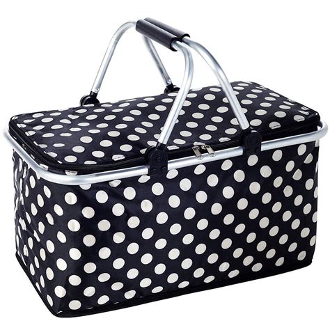 Large Insulated Picnic Basket Polka Dots Multipurpose With Secure