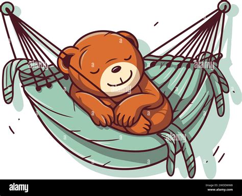 Cute Teddy Bear Sleeping In Hammock Vector Illustration Stock Vector