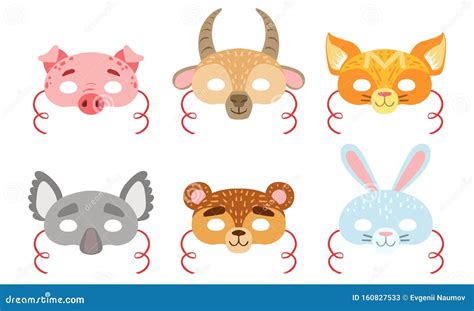 Animals Carnival Masks Set, Pig, Hen, Goat, Fox, Koala, Bear, Hare ...