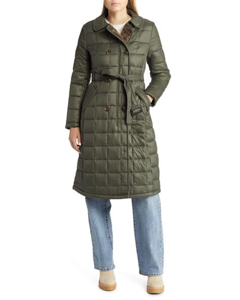 Sam Edelman Quilted Faux Fur Lined Trench Coat In Green Lyst