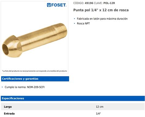 Grupo Ferretero CHC Punta Pol 1 4 X 12 Cm De Rosca