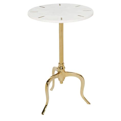 Litton Lane 18 In White Large Round Marble End Accent Table With