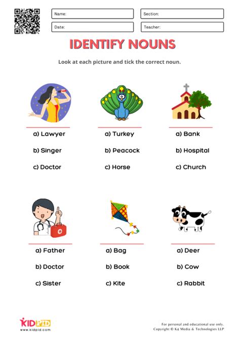 Identify Noun Worksheets For Grade Kidpid