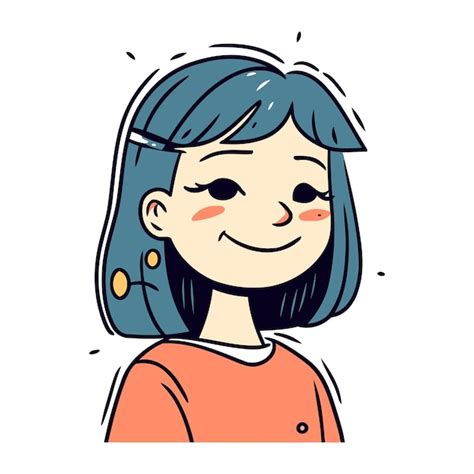 Menina bonita de desenho animado sorrindo e olhando para a câmera