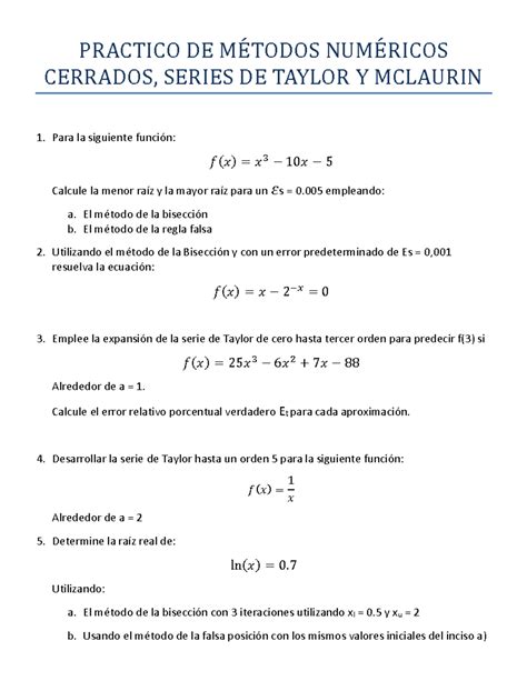 Practico De Metodos Cerrados Practico De Me Todos Nume Ricos Cerrados