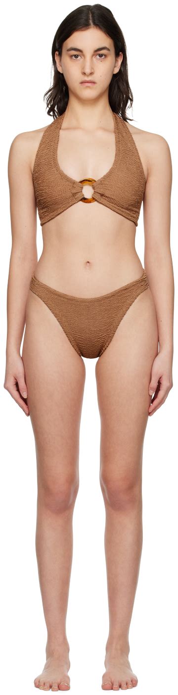 Hunza G Womens Metallic Cocoa Coco Halterneck Bikini In Brown ModeSens