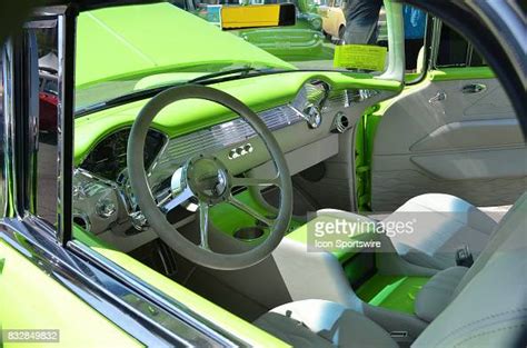 Matching two tone colored interior on the 1955 Chevy Nomad on display ...