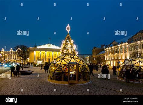 Christmas Tree And Christmas Market In Vilnius Town Hall Square