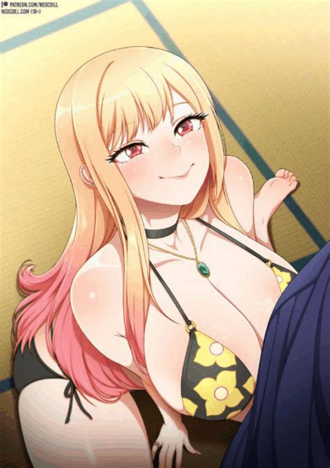 Rule 34 Ahe Gao Animated Animated  Bare Shoulders Bikini Black Choker Black Panties Blonde