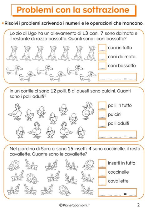 Problemi Illustrati Con La Sottrazione Per La Classe Prima Schede Di