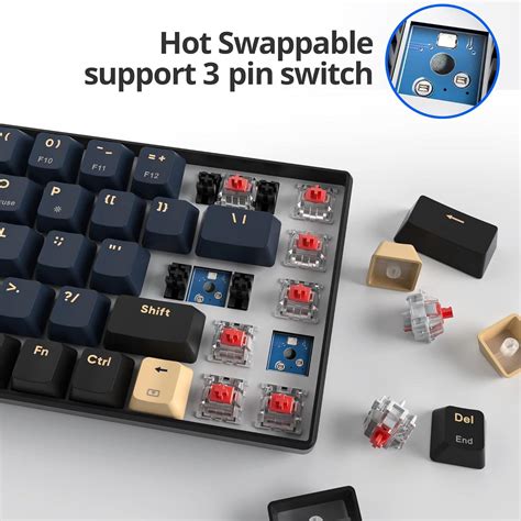 Surmen GT68 65 Mechanical Gaming Keyboard 60 Percent RGB Hot Swappable 68 Key Wireless Compact