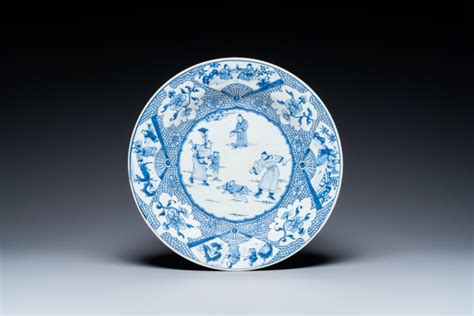 Plat En Porcelaine De Chine En Bleu Et Blanc D Cor D Une Punition