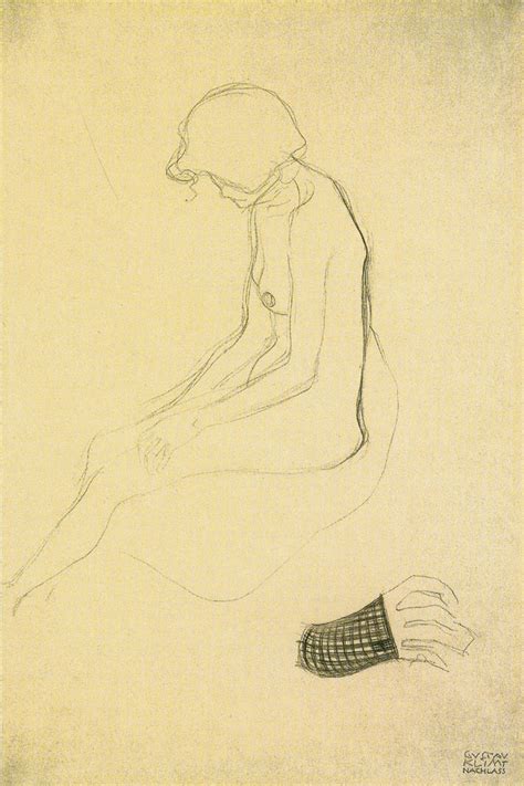 Gustav Klimt Seated Female Nude Facing Left Face Covered By Hair