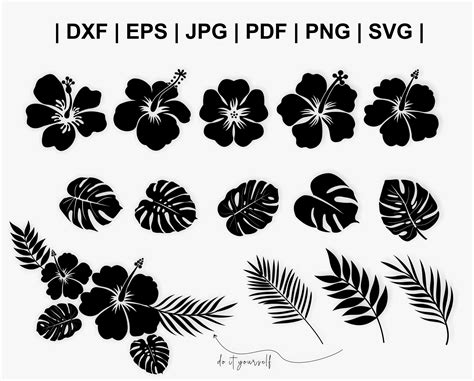 The Silhouettes Of Tropical Flowers And Leaves Are Shown In Black On A