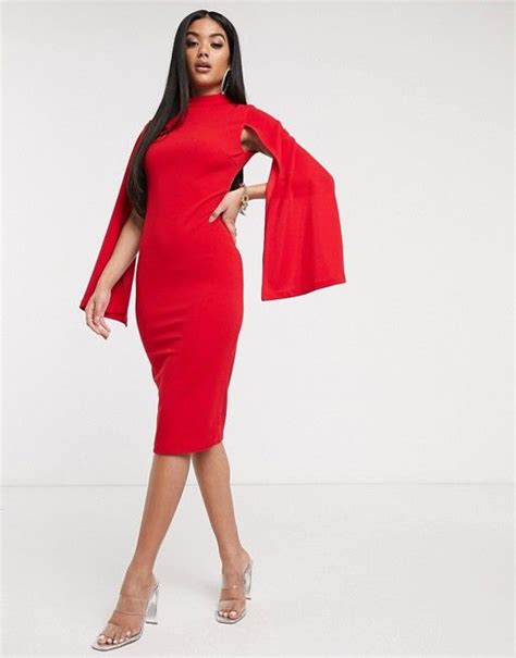 Scarlet Rocks Cape Sleeve Midi Dress In Red Asos Midi Dress With