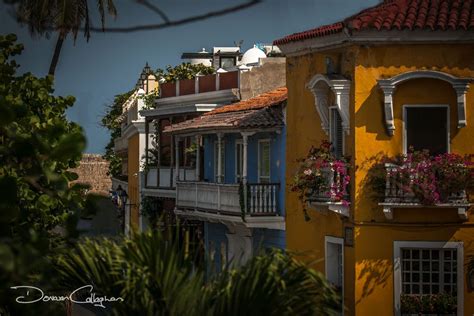 Cartagena houses and flowers, Colombia