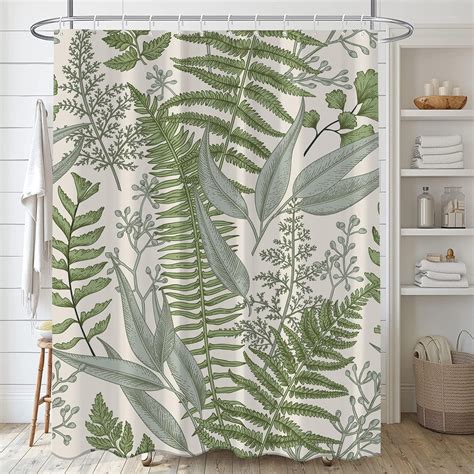 Sage Green Leaves Shower Curtain Plant Bathroom Shower Curtain