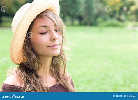 Beautiful Relaxed Spring Brunette Outdoors Stock Image Image Of Smiling Girl