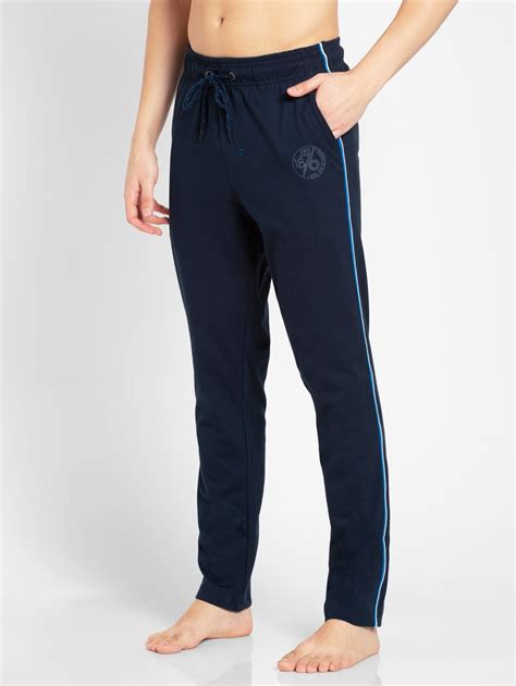 Buy Navy And Neon Blue Slim Fit Track Pant With Drawstring Closure For