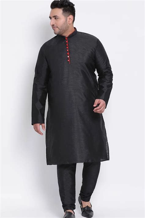 Solid Color Dupion Silk Kurta Set In Black Ucchal Fashion