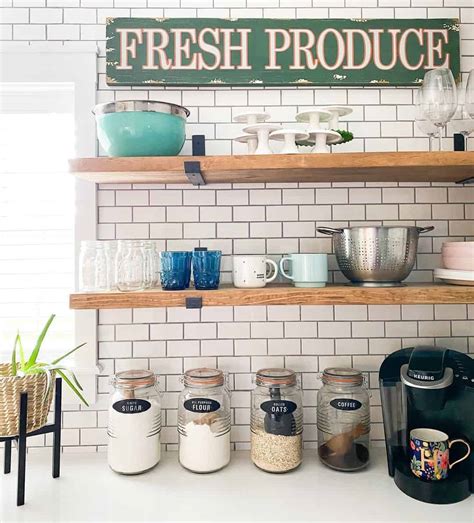 Stained Wood And Black Metal Kitchen Shelves Soul Lane