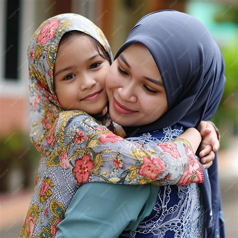 Premium Photo Daughter Embracing Mother During Eid Celebration In